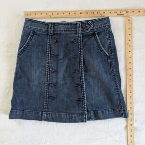 Bica Cheia Denim A-Line Skirt Double Button Front‎ Size 6 Blue Cotton Spandex